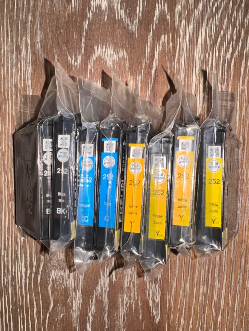 (8)-EPSON 252 DURABrite Ultra printer Ink Stndrd (4)yellow (2) BLK (2) Cyan